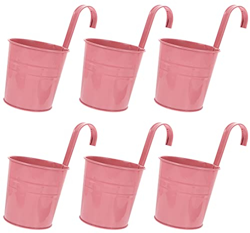Holibanna 6PCS Vintage Hanging Flower Pots Metal Iron Bucket Planter Plant Pots with Detachable Hook for Railing Fence Balcony Garden Home Decoration