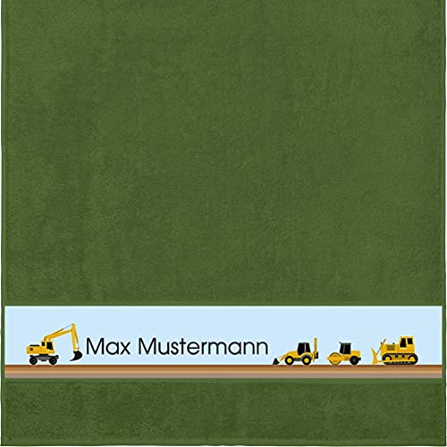 Duschtuch mit Namen - personalisiert - Motiv Baustelle - viele Farben & Motive - Dusch-Handtuch - dunkelgrün - Größe 70x140 cm - persönliches Geschenk mit Wunsch-Motiv und Wunsch-Name