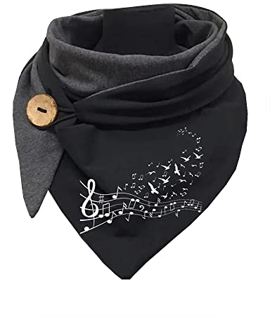 Hiseng Damen Schals Groß Dreieck Winter Dreieckstuch Warmer Button Lieblingsschal Scarf Fransen Knopf Karoschal Poncho Soft Wrap Lange Stola Fransen Poncho (165x90cm,Musik Note)
