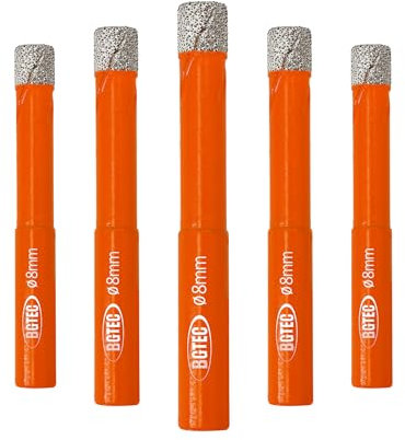 BGTEC Trocken-Diamantbohrer-Set, 5 x 8 mm (5/16 Zoll) Lochsäge für Granit, Marmor, Mauerwerk, Beton, Fliesen, Keramik, Glas, Hartplastik, vakuumgelötetes Kernbohrerset