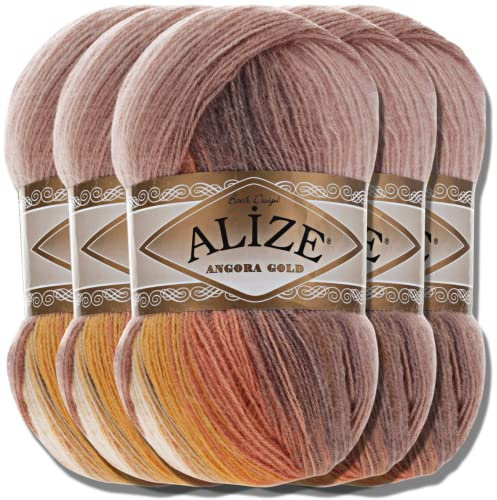 Alize 5x 100g Angora Gold Batik Premium Schurwolle mit Farbverlauf Wolle Strickgarn Baby Babywolle Akzente Accessoire zum Häkeln Stricken Kleidung (4741)