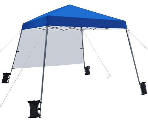Yaheetech Pop Up Gazebo 3x3M with 1 Side Panel, Portable Backpack Bag, 4 Sandbags, 4 Ropes & 8 Stakes, Slant Leg, Blue