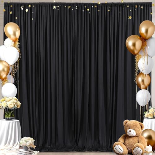 3×3m Noir Rideau de Fond de fête, 2 Panneaux 1,5 m × 3m Anti - Rides Doux Soyeux Polyester Photo Toile de Fond décor Mariage Anniversaire Douche bébé Halloween Photo Fond