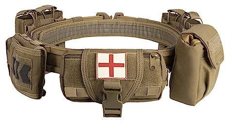 AMOC YAKEDA Ceinture de Combat, Multifonction, Molle, Cinq Pièces Nylon Amovible Ceinture Tactique Réglable avec Poche Accessoires pour Sacs à Cartouche