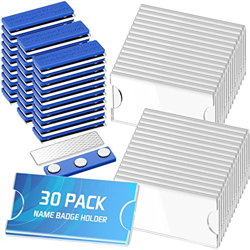 30 Porta Badge Magnetico Targhetta con Magnetica a 3 Punti Espositore in Acrilico Trasparente per Nome Portanome Etichetta Stampabile Bianco Fai-da-Te con Potenti Magneti per Ufficio
