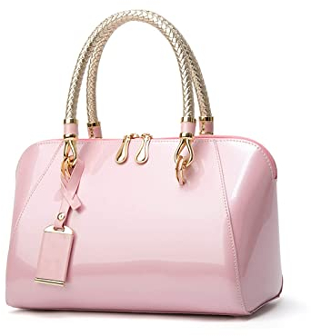 NICOLE & DORIS Sacs à Main Portés Main Femme Sac a Main Tendance Sacs de Soirée en Cuir Verni Pochette Femme élégant Sac à Bandoulière Rose