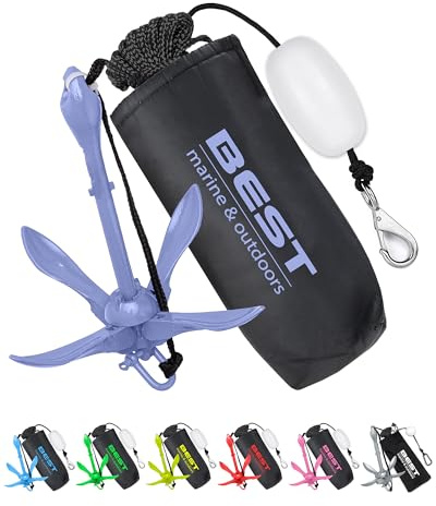 Best Marine Bootsanker | 1,6 kg Kajak-Anker-Kit | Kajak-Angelzubehör | Klappanker für SUP-Paddle-Board, Jetski, Kanu und PWC | Faltbares Trolley-Getriebe- und Ausrüstungssystem
