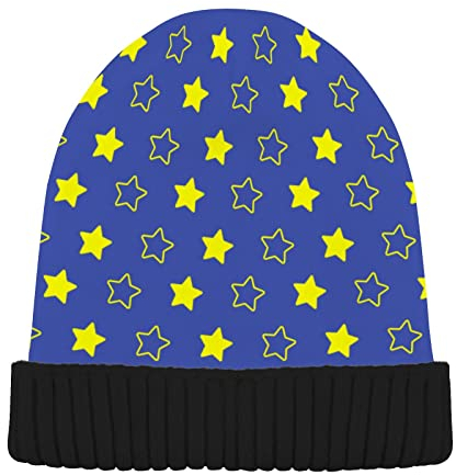 Striped Stars Galaxy Golden Navy Skull Cap Hat Beanie Damen Herren Kopfbedeckung Wolle Bündchen Rippmütze Strickmütze, Farbe 2150, Einheitsgröße, Color2150, Einheitsgröße