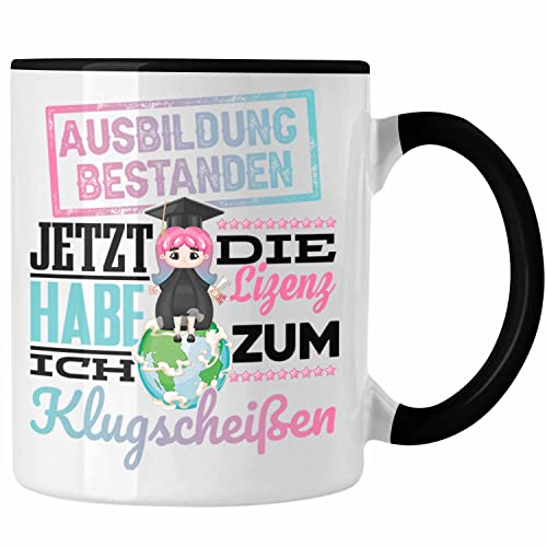 Trendation - Ausbildung Bestanden Stempel Geschenk Tasse Geschenkidee Bestandene Prüfung Abschluss 2023 Lizenz Zum Klugscheißen (Schwarz)