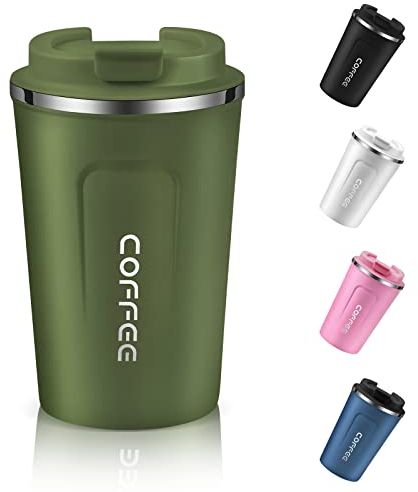 EALLEN Travel Mug with Leakproof Lid Reusable Insulated Coffee Cup for Hot & Cold Drinks/Tea Portable Stainless Steel Thermal Takeaway Travel Coffee Mug for Car/Outdoor/Picnic/Office/School (Green)