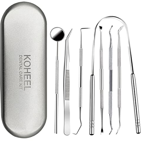 KOHEEL Strumenti dentali con custodia in metallo, set di 8 strumenti per la pulizia dei denti, rimozione della placca, kit per l'igiene orale