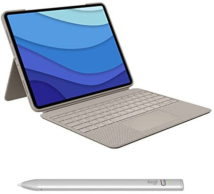 Logitech Combo Touch iPad Pro 12,9 in (5.ª, 6.ª generación - 2021, 2022) Funda con Teclado y lápiz Digital Crayon (USB-C) (2018 y posteriores) - Disposición QWERTY Español - Arena