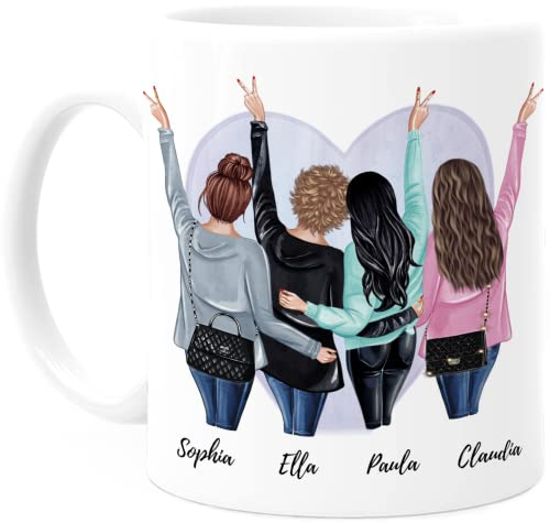 Tassenliebling® - Personalisierte Tasse (4 Freundinnen) mit Spruch selbst gestalten, individuelles Geschenk für beste Freundin, BFF, Kollegin & Arbeitskollegin