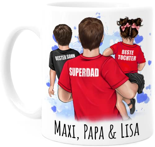 Cupdarling® Tasse Personnalisable Cadeau Papa Avec 2 Enfants - Cadeau Anniversaire Papa - Cadeau Fete Des Peres Tasse- Mug Original Pour Papa - Idee Cadeau Homme - 330 mL Céramique