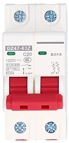Lwuey Disjoncteur DC Miniature Photovoltaïque 1000V 20A, Déclenchement Électromagnétique,Extinction d'Arc,pour Système Solaire, Éclairage Résidentiel,Rail DIN