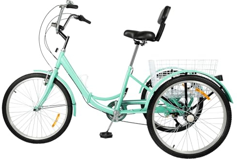 biniliubi Erwachsene Trike Dreirad Bike 3 RadräDer Mit Klappbarem Vorder Und Hinterkorb Verstellbarer HöHe FüR Senioren MäNner Frauen Erholung Einkauf (Türkis)