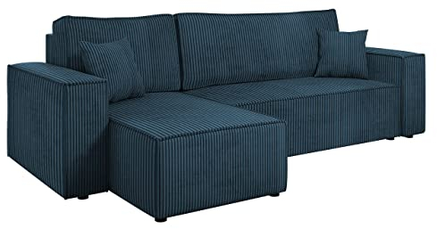 Mirjan24 Ecksofa Kobaro Cord Sofa Eckcouch Couch mit Schlaffunktion und Bettkasten Ottomane Universal, L-Form Couch Schlafsofa Bettsofa Farbauswahl (Poso 05)