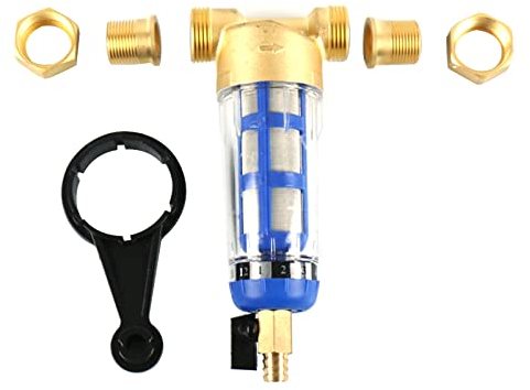 Btstil Filtro dell'acqua riutilizzabile, spin-down, filtro per sedimenti dell'acqua, prefiltro sedimentario per tubo da 1 MNPT + 3/4 FNPT (1 MNPT + 3/4 FNPT)