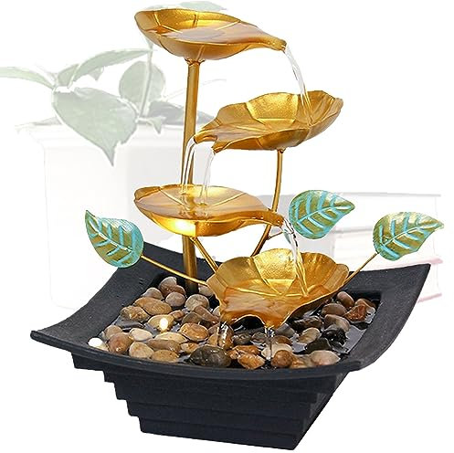 Tuzsocr Wasser-Ornamente, fließender Brunnen, Bürobrunnen mit LED-Licht, dekorativer Zimmerbrunnen, Meditation, für die Dekoration des Hauses, Büromöbel, Wohnzimmer, Geschenkidee