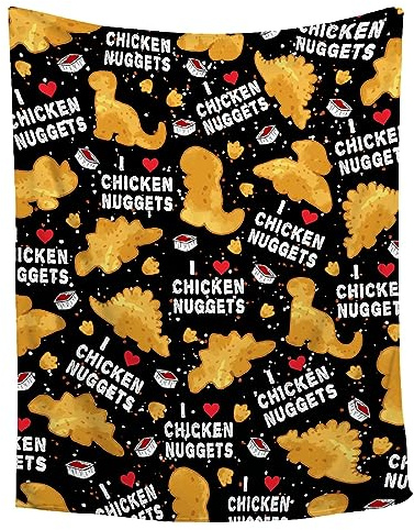 Chicken Nuggets Decke, ultraweiche Dino Nugget-Flanelldecke für Kinder, lustige Essensdecke, Heimdekoration für Bett, Couch, Wohnzimmer, Geschenk für Jungen und Mädchen, 127 x 152,4 cm für Teenager