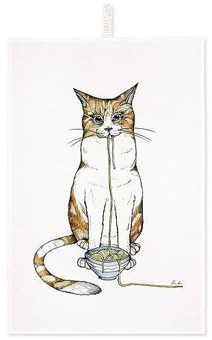 Ligarti® Geschirrtuch Halbleinen (Made in EU) I Design Küchenhandtuch 50x70 cm I ÖKO-TEX I Abtrockentücher | Ramenkatze