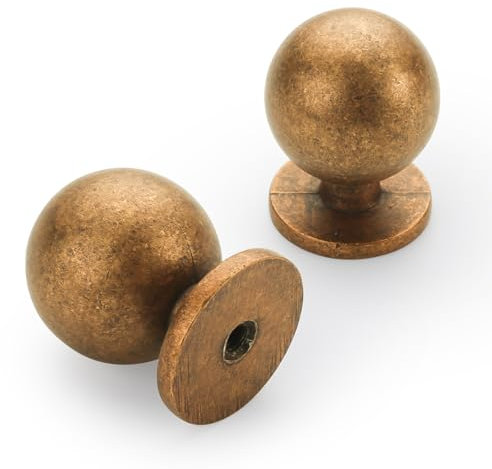 9BUILD 10 Pack Antique Brass Drawer Knobs Ball Kitchen Cupboard Knobs UK0041