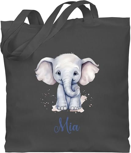 Baumwolltasche - Zootiere - Elefant Dickhäuter Grauer Riese Rüsseltier - Unisize - Dunkelgrau - personalisierter jutebeutel kinder elefanten geschenke jutetasche