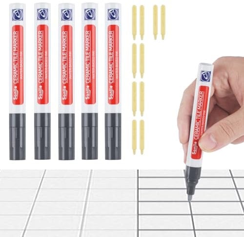 5 Pcs Grey Grout Pen for Tiles, Grey Tile Grout Pens, Wall Repair Pen, Grouting Tiles Pens with 10 Replacement Nibs for Restoring Tile Bathrooms Kitchen Floor Wall Lines