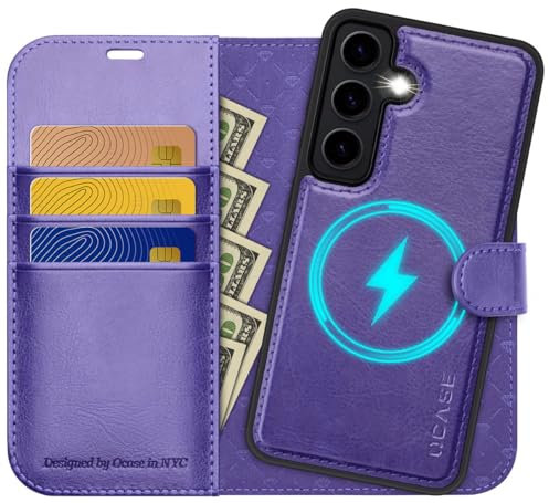 OCASE Cover Samsung Galaxy S24 Rimovibile 2 in 1, Custodia Samsung S24 [RFID Blocking] [Carta Fessura] [Supporto Stand] Interno TPU Antiurto Portafoglio per Galaxy S24 5G (6,2 Pollici) - Viola