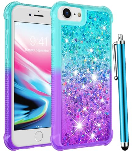 CAIYUNL Schutzhülle für iPod Touch 7. / 6. / 5. Generation, niedlicher Glitzer, Flüssigkeit, weich, transparent, TPU, stoßfest, dünn, Schutzhülle für iPod Touch 7/6/5, Blau / Violett
