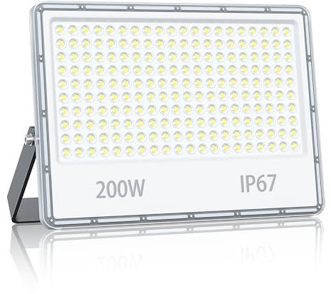 YIQIBRO Focos LED Exterior 200W 20000LM 1 Piezas, IP67 Impermeable Iluminación de Seguridad, 7000K Blanco Frío Foco Proyector LED para Patio, Jardin, Garaje