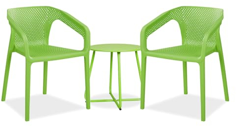 Homestyle4u 2715, Gartenmöbel Set 3 teilig Grün Balkonstuhl bequem Gartenstühle 2er Set mit Gartentisch wetterfest