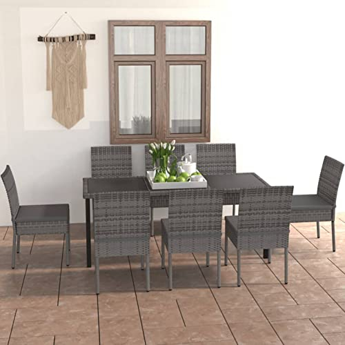 ARKEM 9-TLG. Garten-Essgruppe Poly Rattan Grau Rechteckige FüR Gartentisch MöBelset Balkonsessel