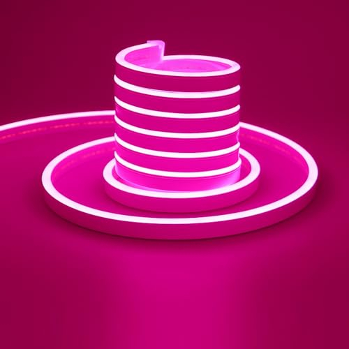 TOPAI Neon Ruban LED 5M Rose, Bande Neon LED Lumineuse 12V Rose Silicone Etanche, Découpable Flexible Néon Lumière pour Intérieur/Extérieur Décoration