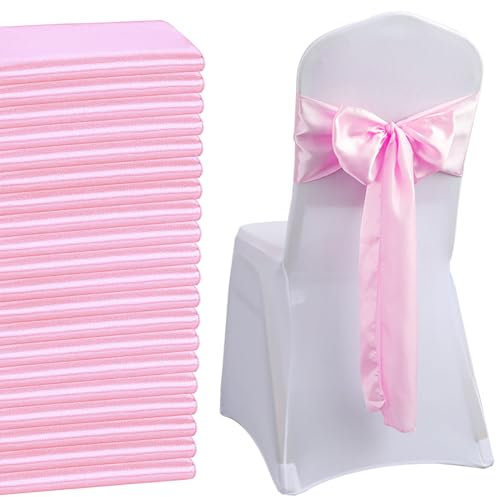 QeeFop Lot de 50 Écharpes de Chaise en Satin Rose Chaise Décorative Arc Conçu pour Chaise De Mariage, Anniversaire, Banquet, Fête, Décoration De Chaise (Rose)