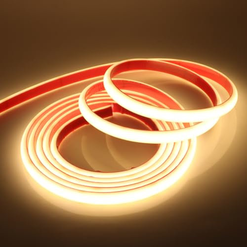 Wisada COB Neon Streifen 3m, 12V Wasserdichte IP68 Selbstklebendes Band, 320LEDs/m Superhell Flexibler Naturweiß COB Neon LED Band, rot/weiss 2-adrig LED Lichterketten für Außen, Terrasse, Aquarium