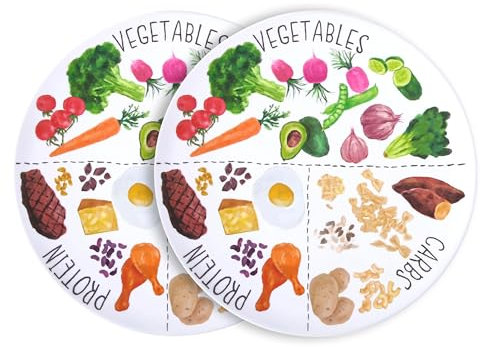 Viynran 9 Portion Control Plate - Healthy Nutrition Plate for Adults and Teens, Melamine, Ideal for Weight Loss and Diabetes Management (2 Pack)