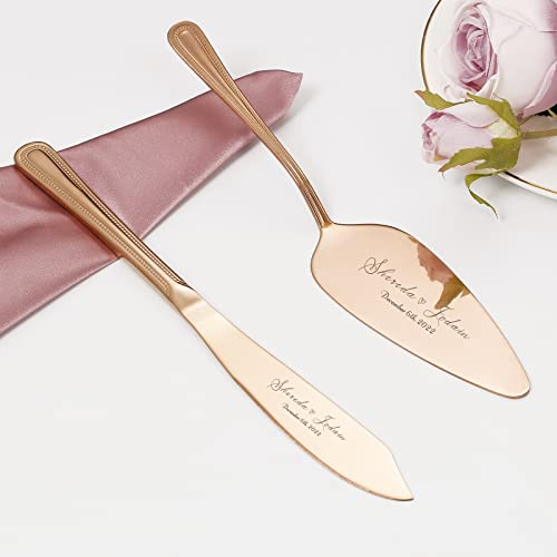 Spatules à Pâtisserie Couteau à Gâteau, Personnalisé Couteau de Gâteau de Mariage et Ensemble de Serveur, Ensemble de Service de Coupe-Gâteau en Acier Inoxydable pour Fête de Mariage Noël (Or Rose)