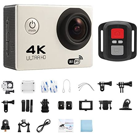 BINGNU Action Camera with Image Stabilization, Action Camera Ultra HD 4K/30fps 2.0-inch 170D Underwater Waterproof Helmet Video Recording Cameras Sport Cam High Frame Rate Stable performance(Bianco)