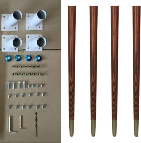 Pieds de support de meubles en frêne massif, pieds de table de cuisine coniques, pieds de table basse en bois massif avec manchons en fer, noyer, 4 pièces (inclinaison 71 cm) Antidérapant(Oblique 71cm