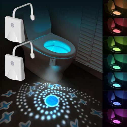 Wekity Sensor de movimiento de luz de inodoro, 16 colores cambiantes, luces LED nocturnas con luz de proyección de estrella, luces recargables para inodoro para baño, regalo divertido para mujeres