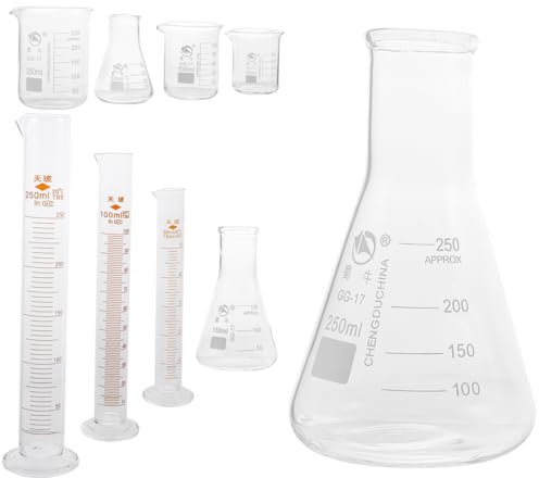 Ciieeo 9pcs Laboratory Glassware Beakers Cylinders Flasks Test Tubes Graduated Measuring Cups Acid Base Solvent Safe