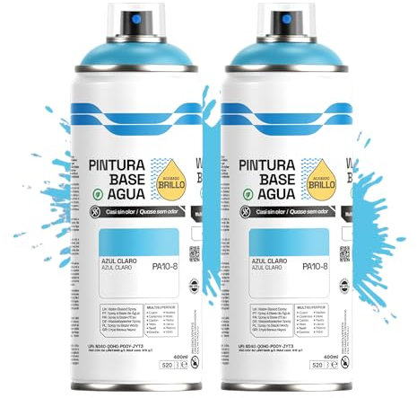 Etrexonline Pintura Spray Ecológica 400ml - Base Agua, Sin Olor - Para Muebles, Metal, Plástico y Madera - Colores Vivos y Permanentes, Cobertura Uniforme - Azul Claro, 2 unidades
