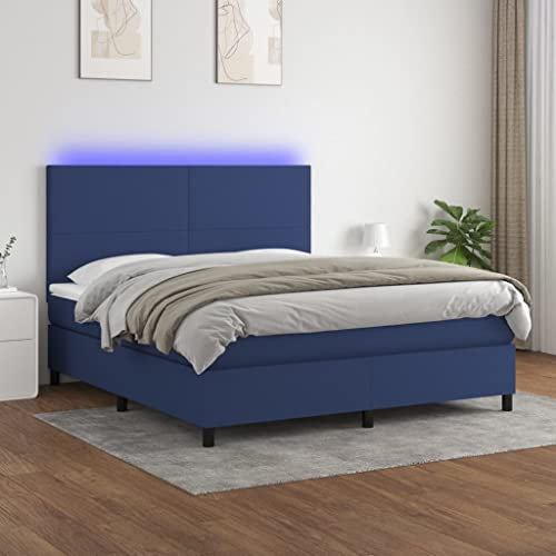LAPOOH Boxspringbett mit Matratze & LED Blau 180x200 cm Stoff, Bett, Bed Frame, Familienbett, Bettrahmen, Bett Gestell, Bett Rahmengestell, Schlafzimmer Bett - 3134739