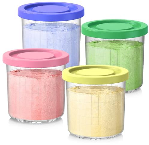 SWANTIARA Creami Containers Replacement for Ninja Creami Pints and Lids - 4 Pack, 16oz Cups Compatible with NC300 NC301 NC299AMZ Series ninja creamy Ice Cream Maker, Creami ninja accessories