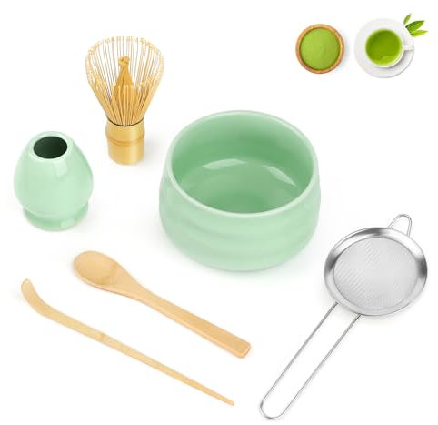 YARVPUV Matcha Kit 6 Pièces Kit Matcha Complet avec Fouet Bol Céramique, Support, Cuillère, Tamis et Cuillères Matcha Coffret Matcha Set Accessoires Premium pour Préparation