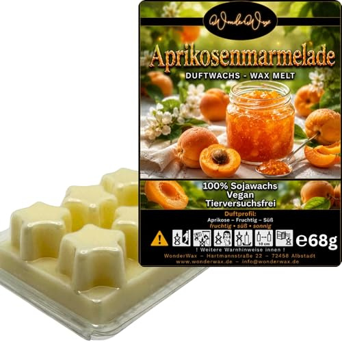WonderWax® Duftriegel 6 x Duftwachs Sterne Weiß Würzige Aprikosenmarmelade | Farbe: Weiß | Raumduft für Duftlampen, Wax Melt, Sojawachs, Indoor Duftöl Wachs schmelzen für Aromalampe