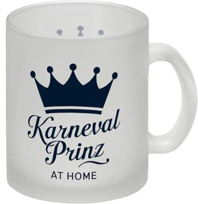 KARNEVAL PRINZ Glas Tasse mit blauer Krone lustiger Karnevalsbecher für Büro und zuhause