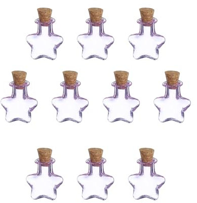 sourcing map 10 Pcs Mini Glass Bottles Pendants, 0.01oz/0.5ml Star Shaped Small Glass Jars with Cork Stoppers Wishing Bottles for DIY Crafts Party Wedding Decor Favors, Purple