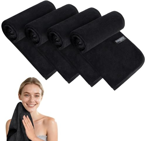 KinHwa Microfibre Soft Hand Towels for Bathroom Abosorbent Small Guest Towels Thick Face Towels 30cm x 50cm Fast Drying Washcloth for Bath, Spa, Gym 4pack Black